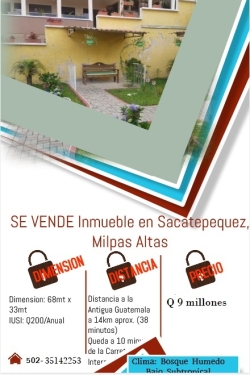 SE VENDE HOTEL en Sacatepequez, Milpas Altas